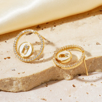 1 Pair Elegant Hip-Hop Shiny Geometric Inlay Copper Zircon K Gold Plated Ear Studs