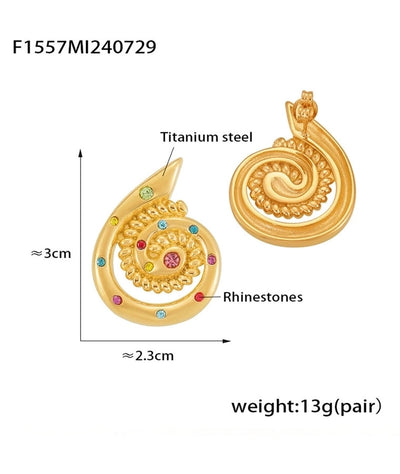 1 Pair Casual Elegant Modern Style Spiral Plating Inlay Titanium Steel 18K Gold Plated Ear Studs