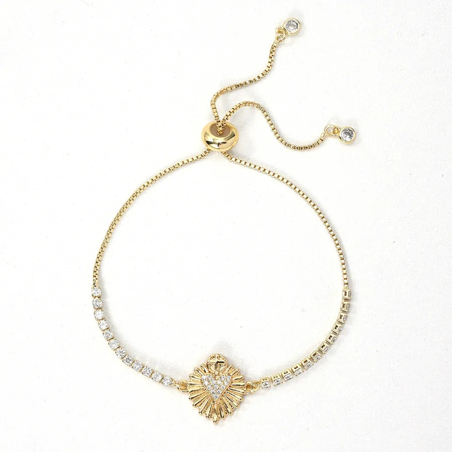 Wholesale Jewelry Classic Style Shiny Letter Heart Shape Copper Zircon Plating Bracelets box chain Tennis Chain