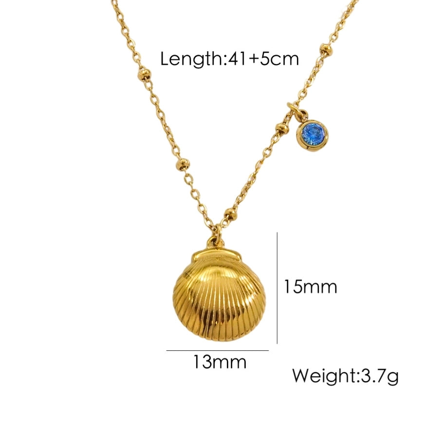 Jewelry Marine Style Starfish Conch Dolphin Titanium Steel Inlaid Gemstone Pendant Necklace