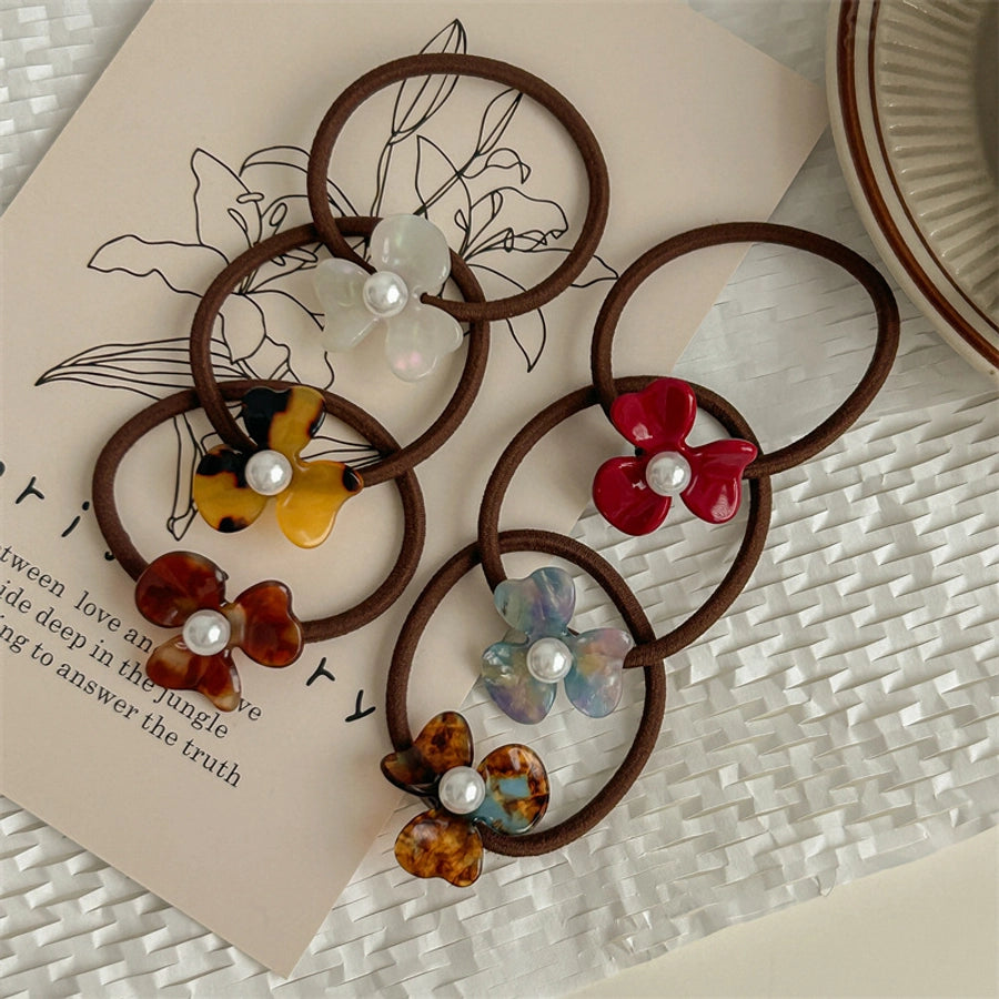 Women's Sweet Flower Acetic acid sheets Pearl Hair Tie