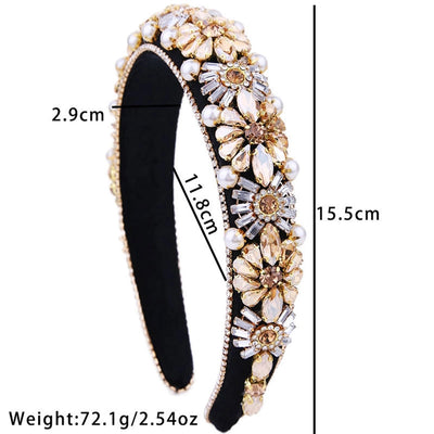 retro flower cloth inlay rhinestones hair band