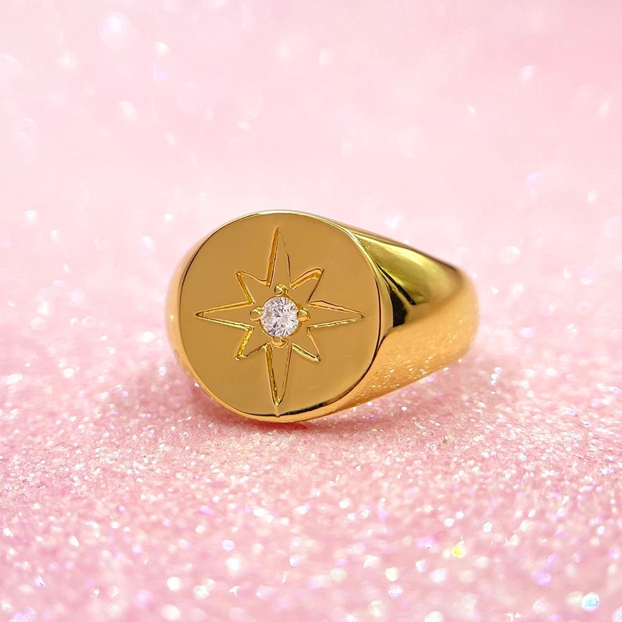 Jewelry Casual Vintage Style Classic Style Hexagram Round Copper Zircon K Gold Plated Rings