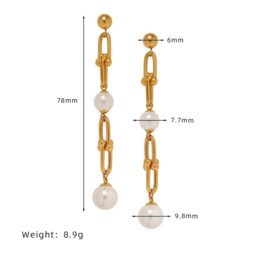 1 Pair Elegant Glam Geometric Inlay 304 Stainless Steel Pearl Drop Earrings