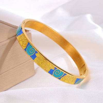 Elegant Retro Printing Solid Color Titanium Steel Bangle In Bulk