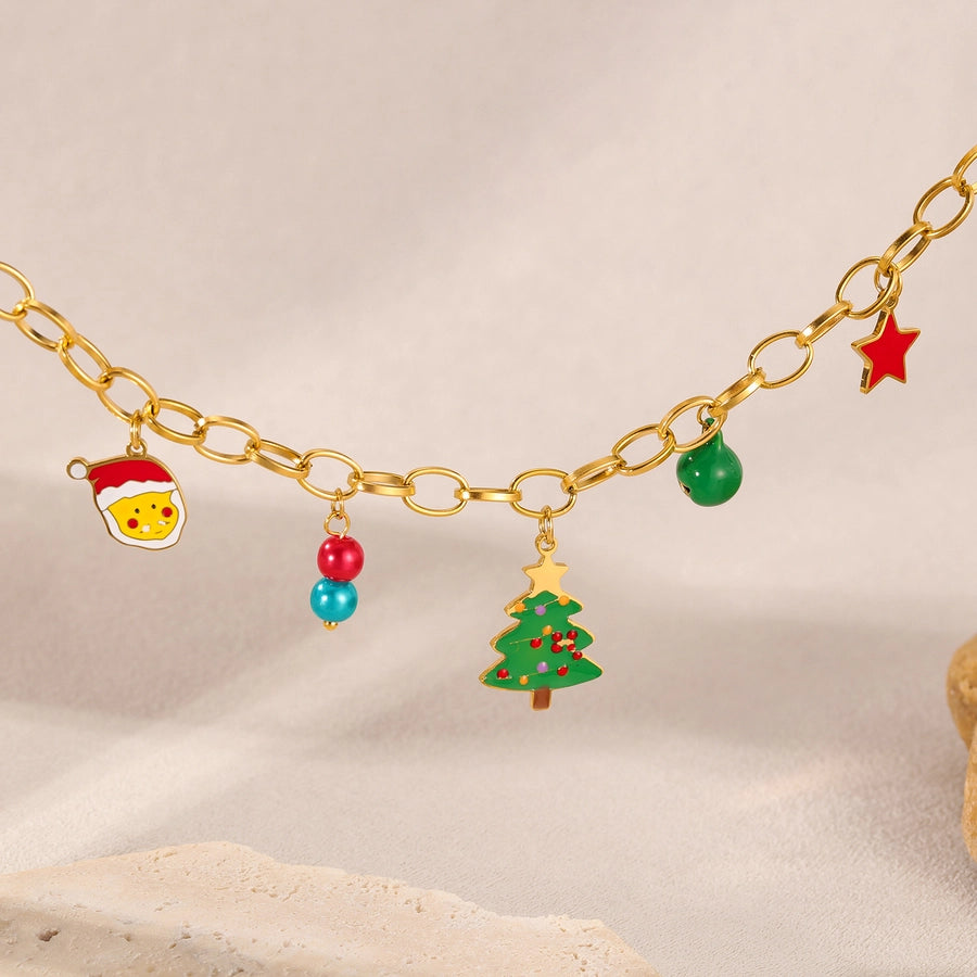 Simple Style Christmas Tree Santa Claus Christmas Socks 304 Stainless Steel cable chain Bracelets In Bulk