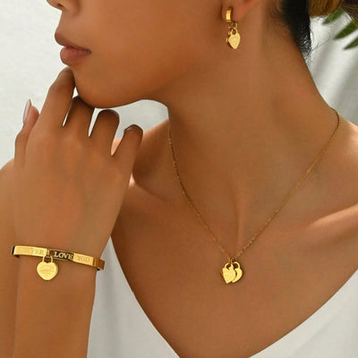 Jewelry Elegant Lady Geometric 304 Stainless Steel Earrings Necklace Jewelry Set