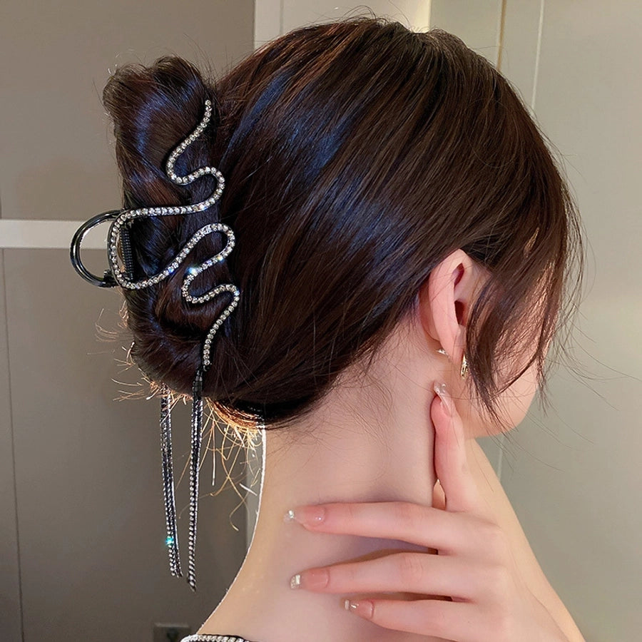 elegant geometric copper tassel rhinestones hair claws 1 piece