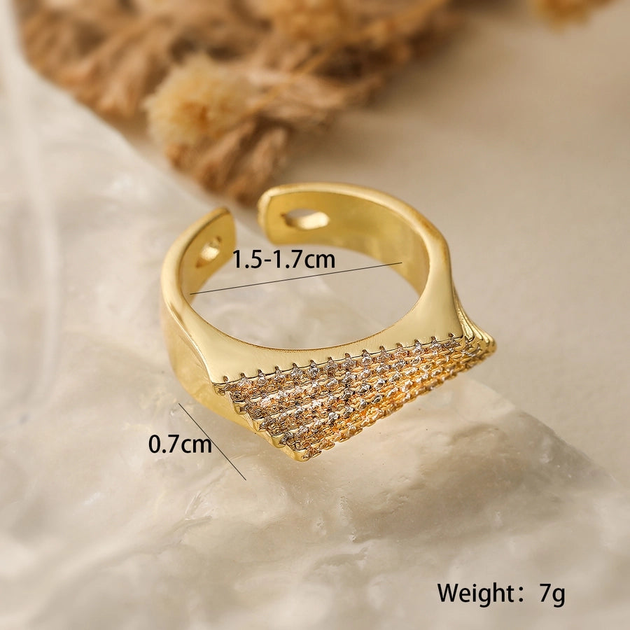 Copper 18K Gold Plated Plating Geometric Zircon Open Rings