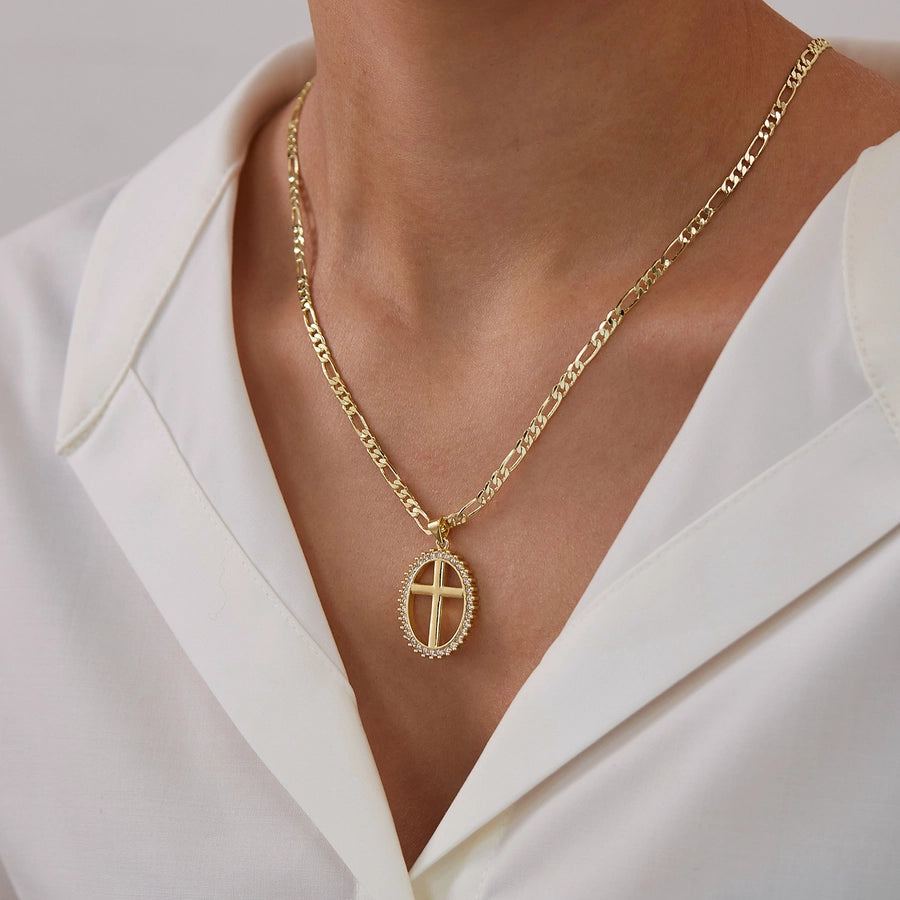 Jewelry French Style Simple Style Cross Copper 14K Gold Plated Pendant Necklace