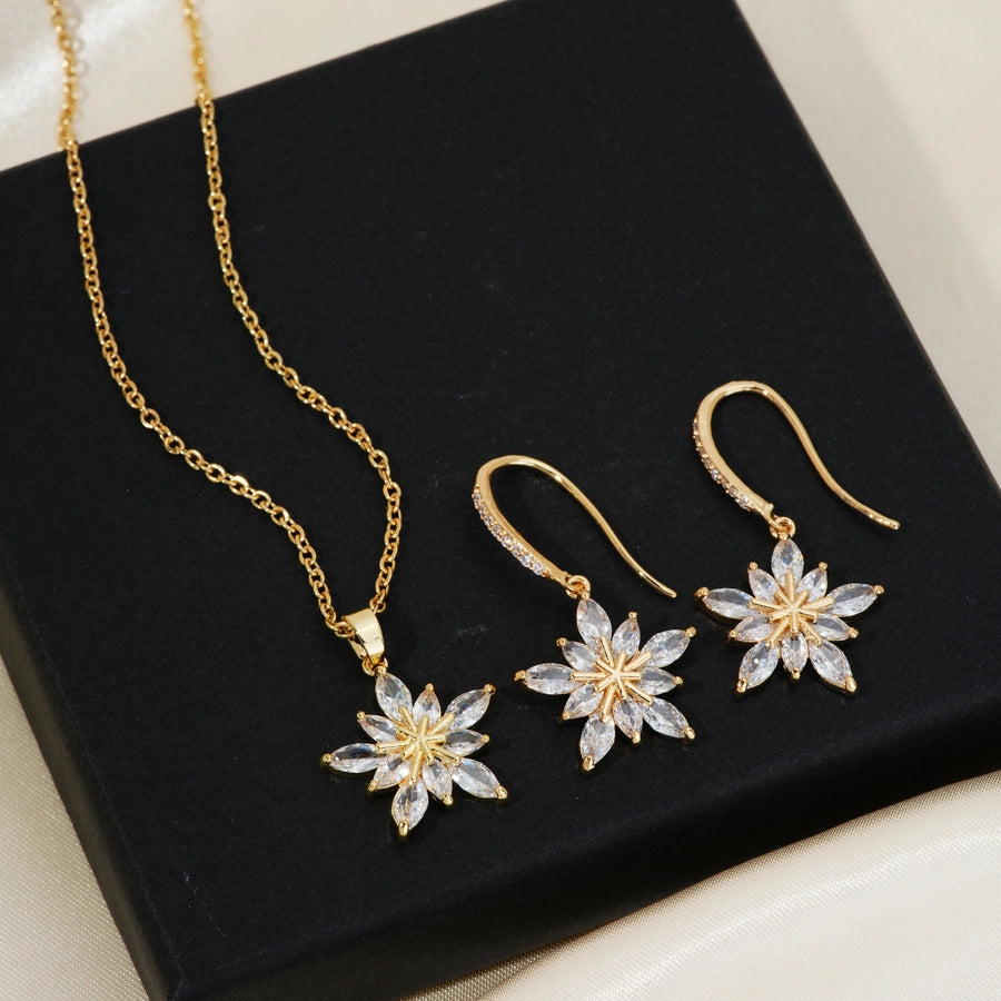 Elegant Personality Fashion Snowflake Suit, 3-Piece Fashion Simple Pendant Necklace and Earrings Suit, Suitable for Daily Wear, Party and Valentine's Day Gifts