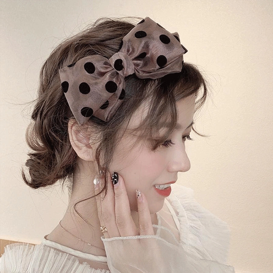 Elegant niche polka dot bow headband female versatile internet celebrity  outing hair band Sweet wide-brimmed simple headband