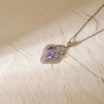 304 Stainless Steel Copper K Gold Plated Rhodium Plated Three-dimensional Inlay Heart Shape Strawberry Glass Pendant Necklace