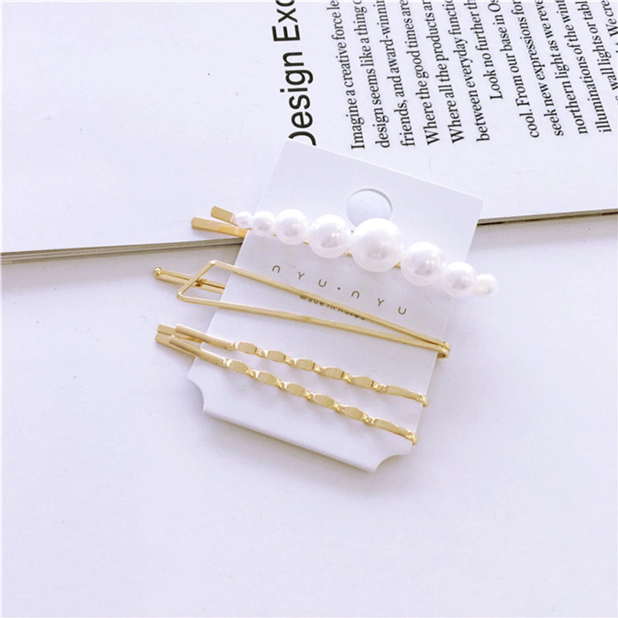 fashion geometric alloy plating artificial pearls hair clip 1 set