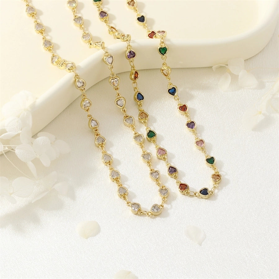 Jewelry IG Style Heart Shape Copper Zircon Inlay Bracelets Necklace