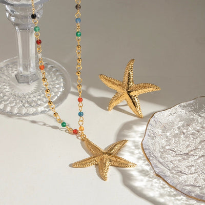 Jewelry Simple Style Classic Style Starfish 304 Stainless Steel 18K Gold Plated Rings Necklace
