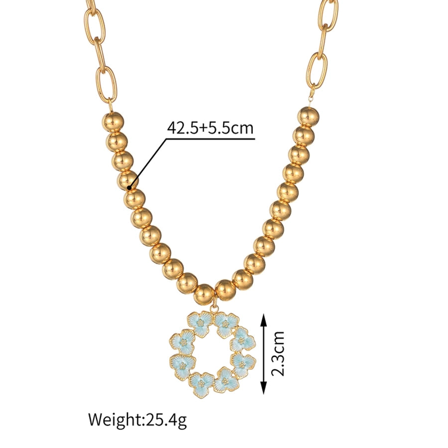 Jewelry Casual Sweet Flower Butterfly 304 Stainless Steel Artificial Pearls Beaded Enamel Inlay Pendant Necklace