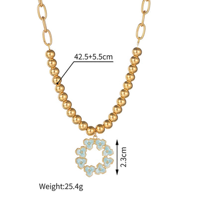 Jewelry Casual Sweet Flower Butterfly 304 Stainless Steel Artificial Pearls Beaded Enamel Inlay Pendant Necklace