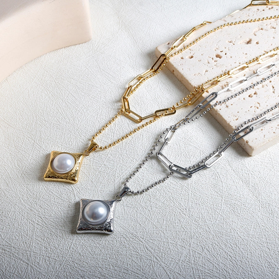 Jewelry IG Style Simple Style Commute Rhombus 304 Stainless Steel Pearl Inlay Rings Earrings Necklace