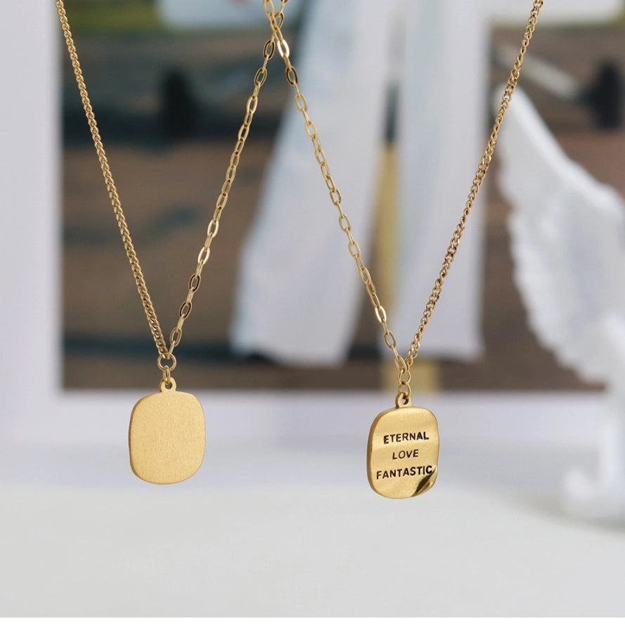 Jewelry Luxurious Romantic Geometric Square 304 Stainless Steel 18K Gold Plated Pendant Necklace