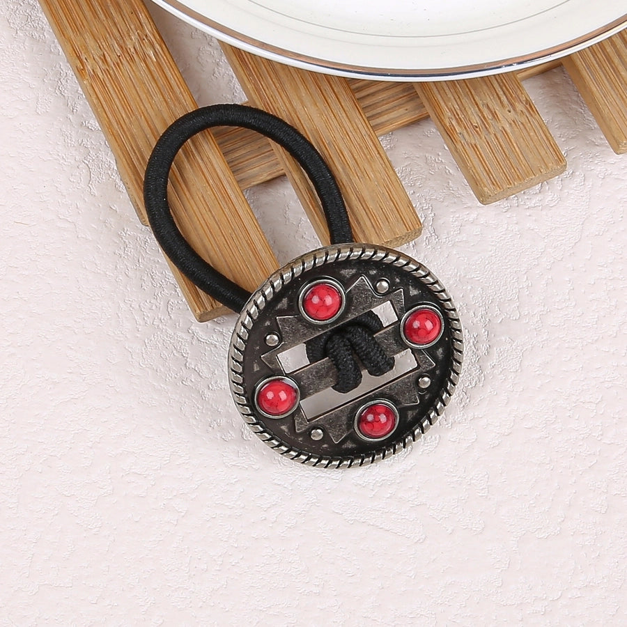 Women's Classical Ethnic Style Classic Style Cross Round Cattle Alloy Polyester Inlay Turquoise Hair Tie