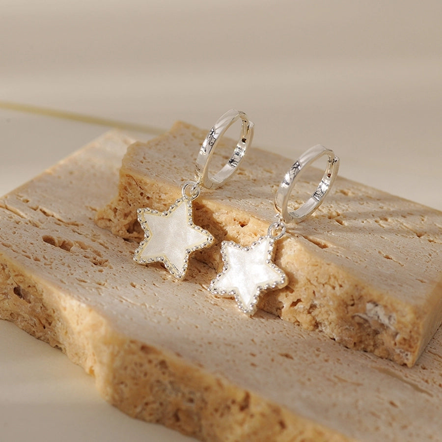 1 Pair Elegant Simple Style Classic Style Star Inlay 304 Stainless Steel Shell Drop Earrings