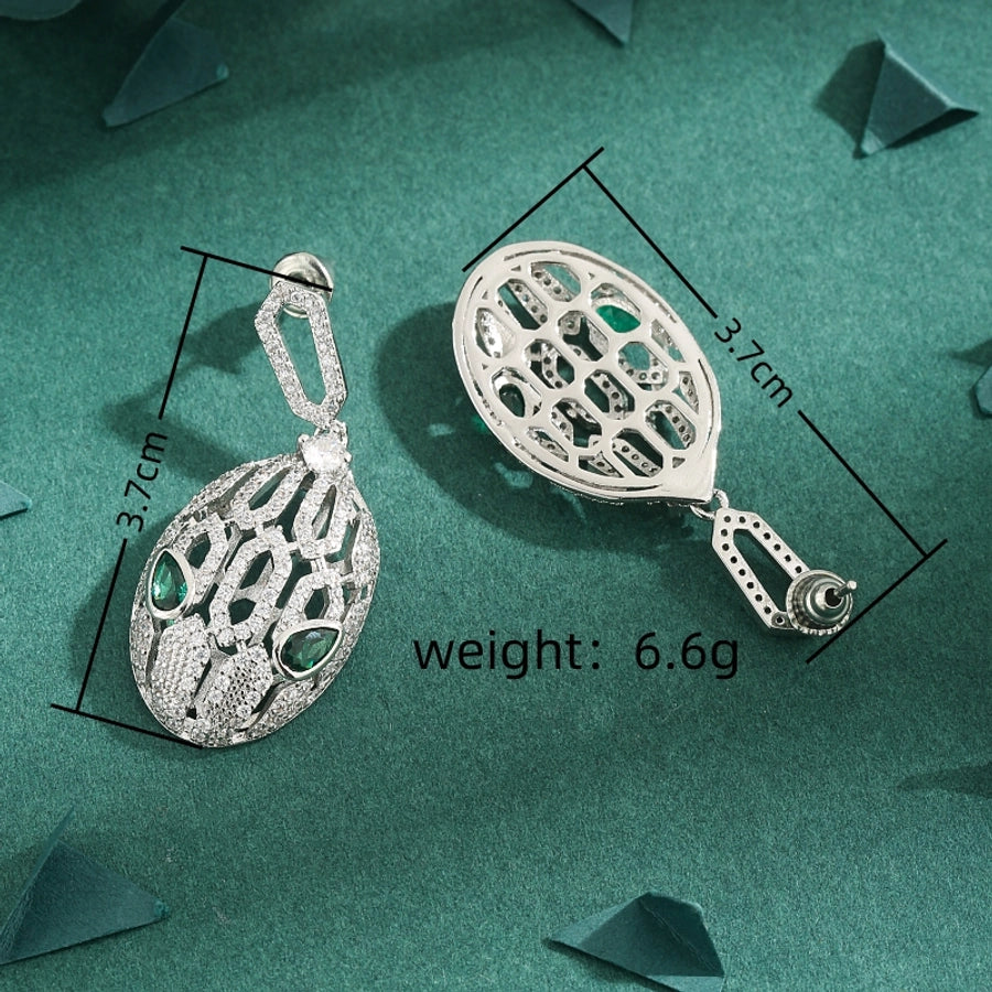 1 Pair Elegant Geometric Copper Zircon White Gold Plated Drop Earrings