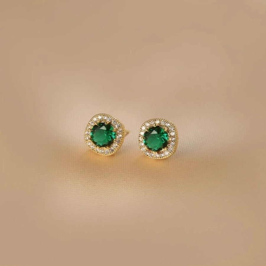 Ju Jingyi  Emerald Ear Stud Women's Advanced Design Sense Ear Clip Earrings  Sterling Silver Ear Accessories Anti-allergic Moisture