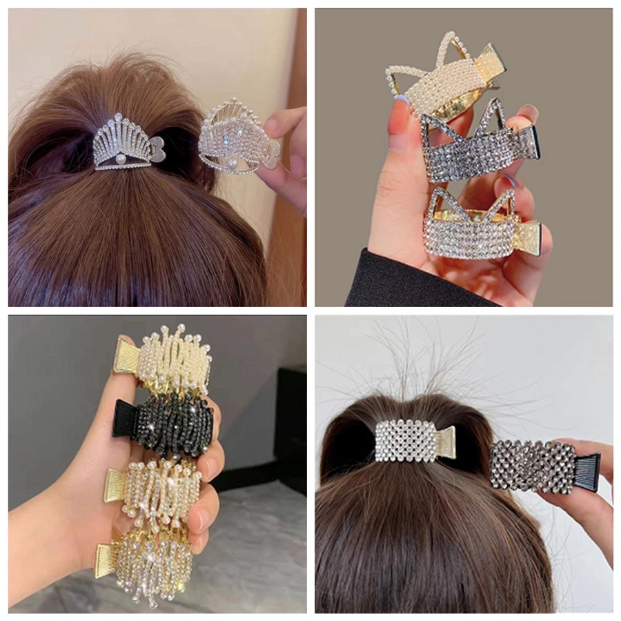 fashion bunny ears crown alloy plating inlay artificial gemstones pearl hair claws 1 piece