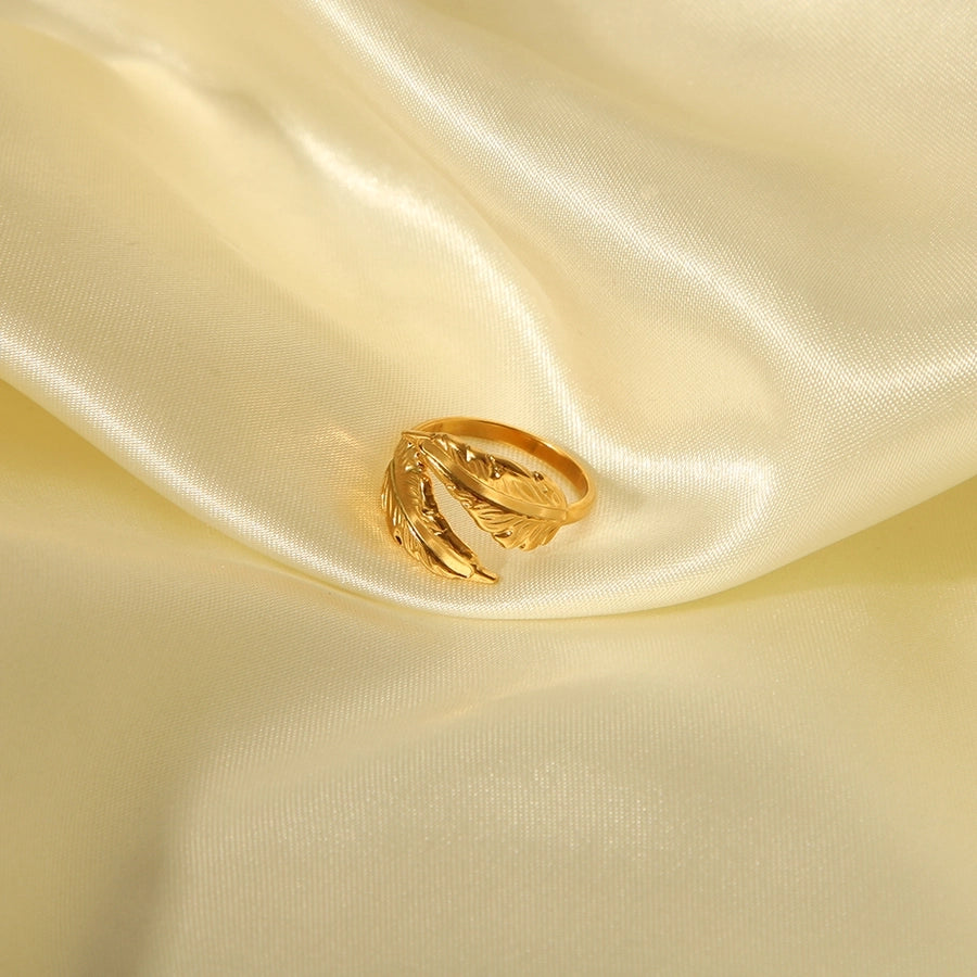 Jewelry IG Style Casual Simple Style Leaves 304 Stainless Steel 18K Gold Plated Polishing Open Rings