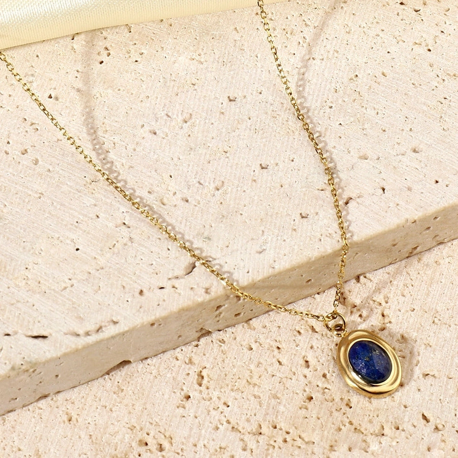 Jewelry Vintage Style Geometric Titanium Steel Natural Stone 14K Gold Plated Plating Pendant Necklace