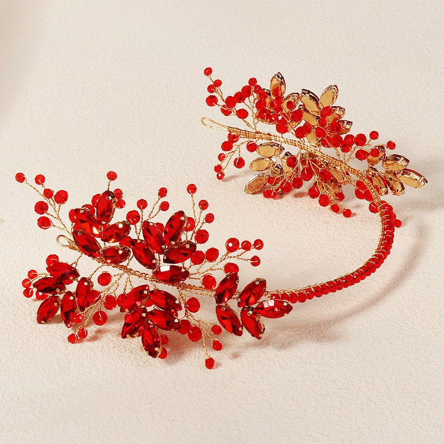 Women's Elegant Shiny Leaf Alloy Inlay Rhinestones Hair Band