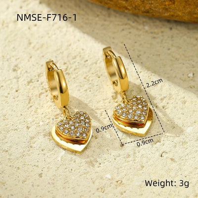 1 Pair Sweet Heart Shape Plating Inlay 304 Stainless Steel Zircon 18K Gold Plated Drop Earrings
