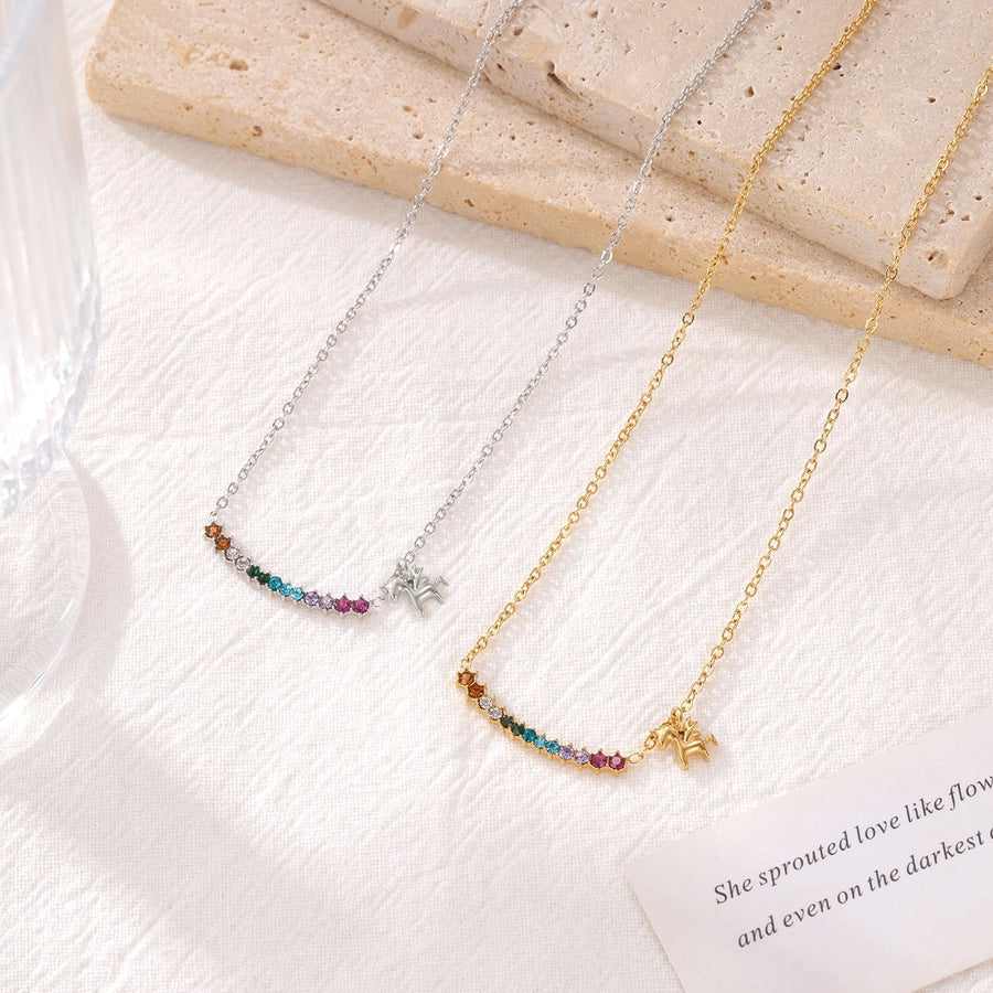 Jewelry Luxurious Sweet Commute Color Block 304 Stainless Steel Zircon White Gold Plated Gold Plated Inlay Pendant Necklace