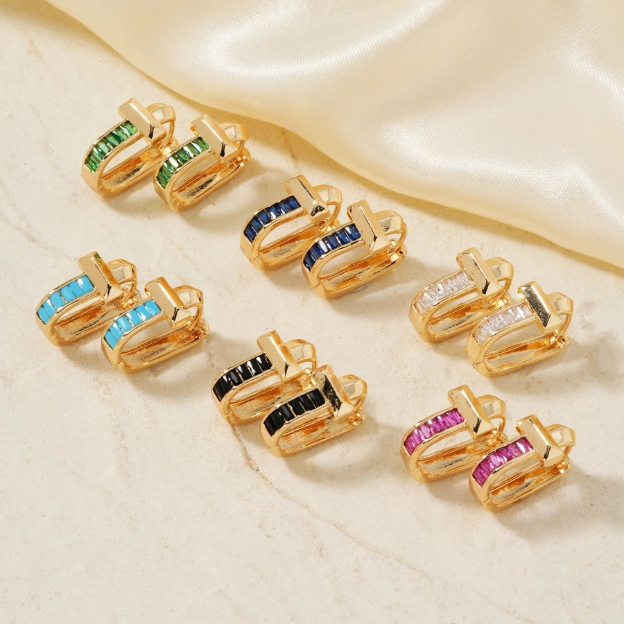 1 Pair Elegant Simple Style Shiny Geometric Inlay Copper Glass K Gold Plated Rhodium Plated Ear clip