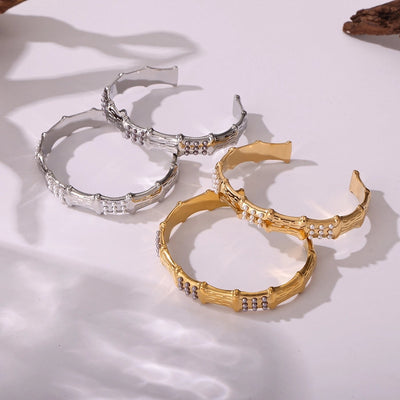 Elegant Luxurious Geometric 304 Stainless Steel 18K Gold Plated Artificial Pearls Bangle In Bulk