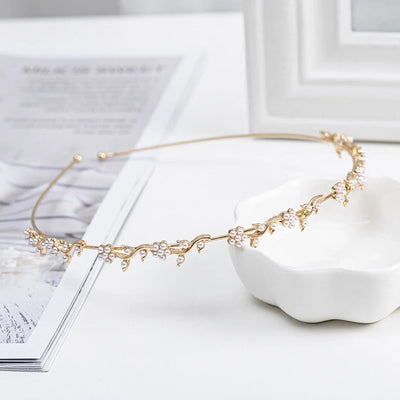 women's simple style waves flower bow knot metal inlay pearl zircon hair band