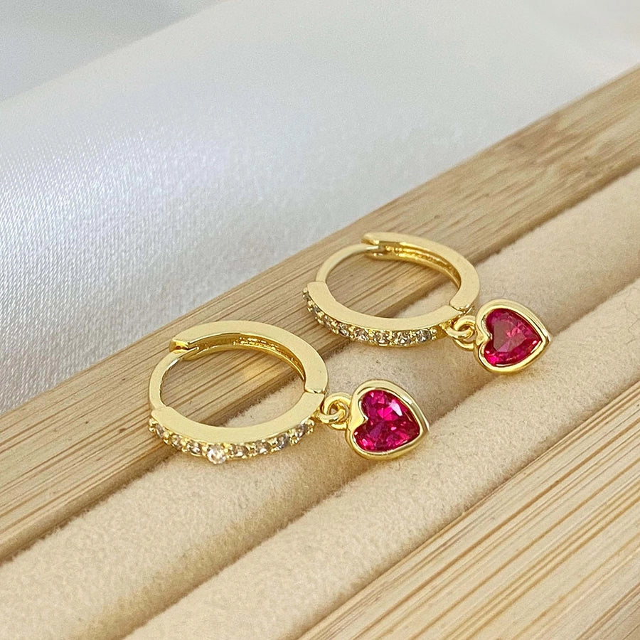1 Pair Sweet Simple Style Heart Shape Plating Inlay Copper Zircon Zircon Drop Earrings
