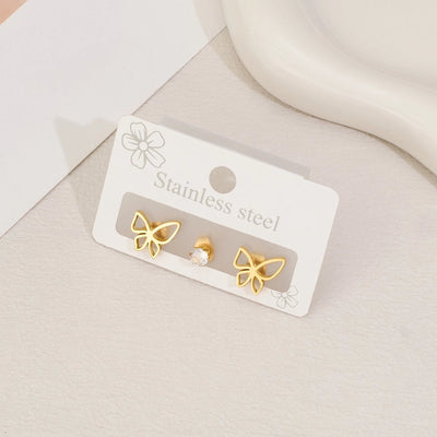 1 Set Halloween Cute Sweet Animal Cat Bat Polishing Inlay 304 Stainless Steel Zircon 18K Gold Plated Ear Studs