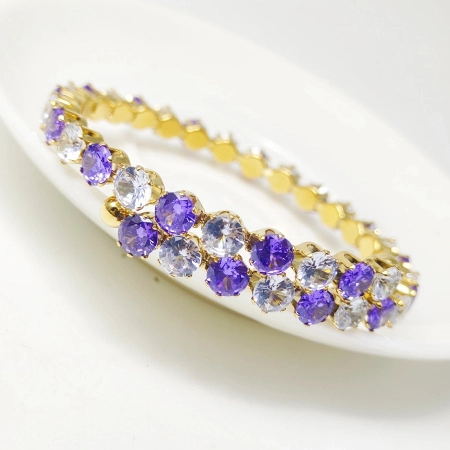 Elegant Solid Color 304 Stainless Steel 18K Gold Plated Zircon Bangle In Bulk