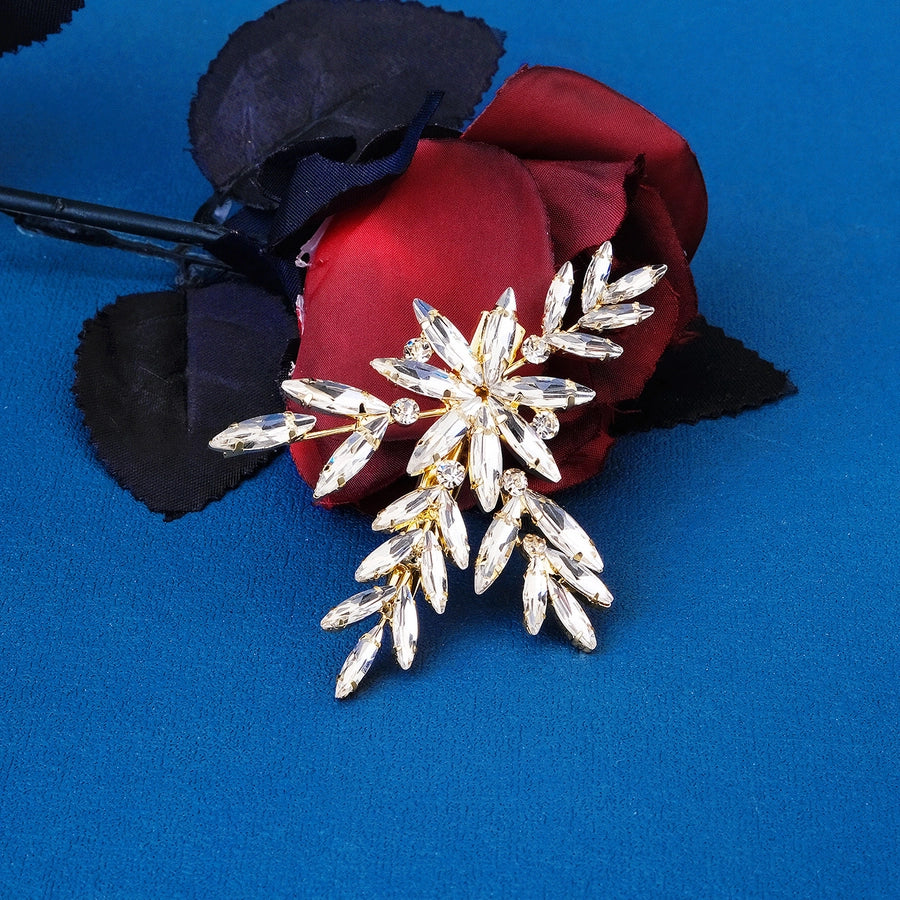 sweet simple style leaf alloy inlay rhinestones hair clip