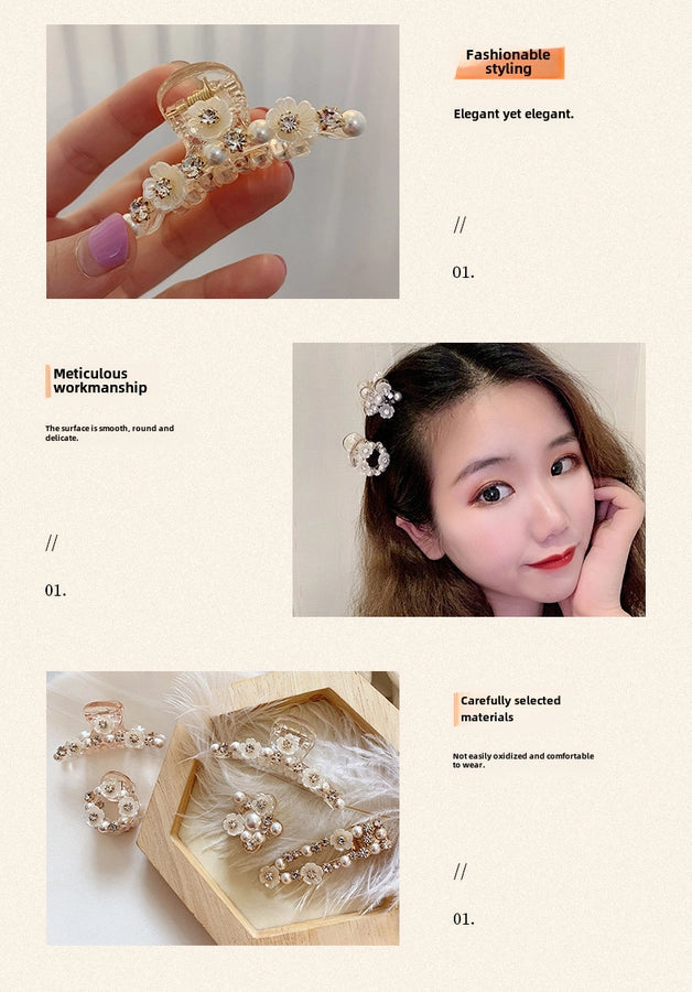 Factory source supply goods grab clip White Crystal Pearl hair clip side clip  antique Hanfu headdress women's grab clip