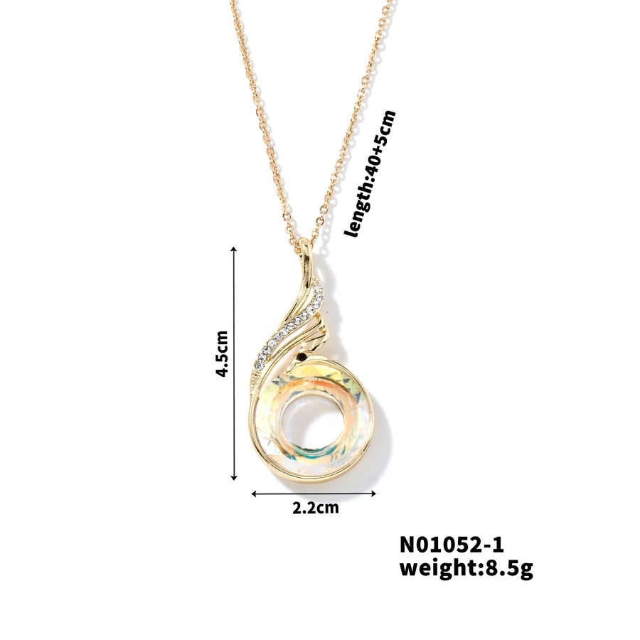 304 Stainless Steel Copper K Gold Plated Inlay Phoenix Round Crystal Zircon Pendant Necklace
