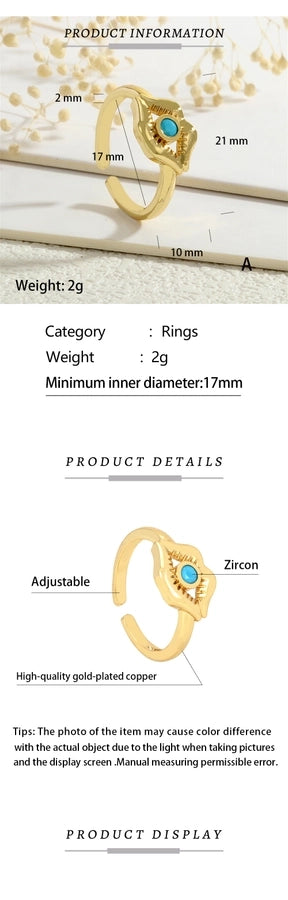 Copper Inlay Lips Devil's Eye Zircon Open Rings