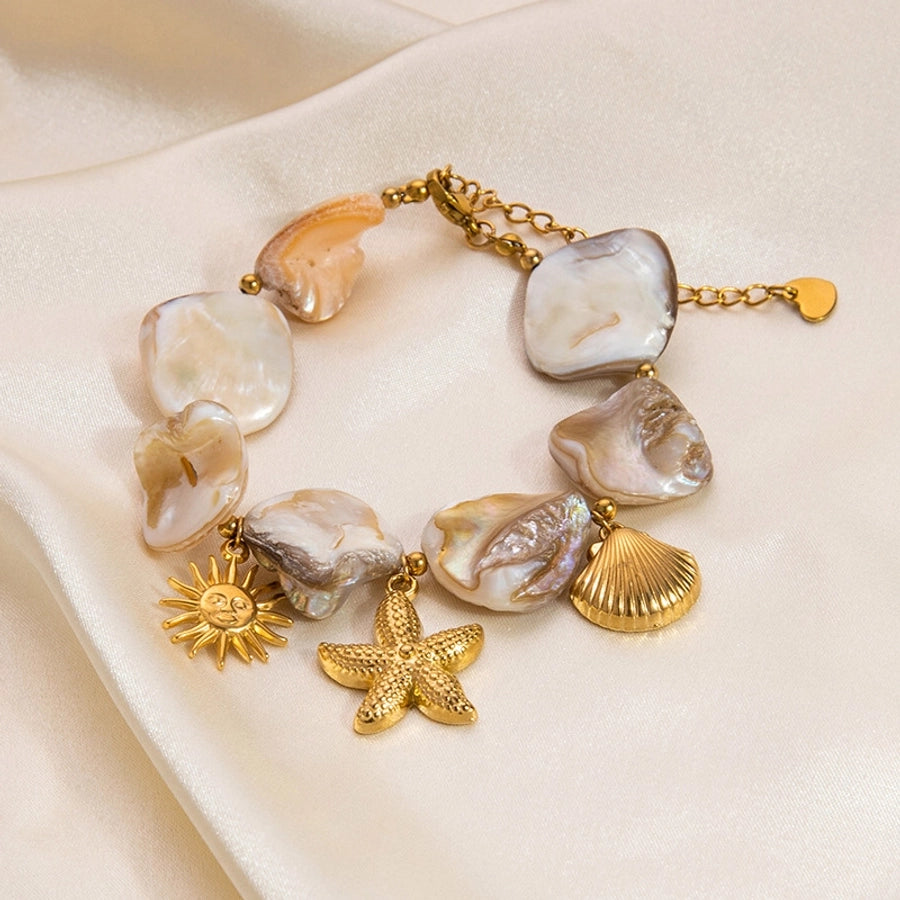 Jewelry Beach Modern Style Sun Scallop Starfish 304 Stainless Steel Shell Plating Bracelets Necklace