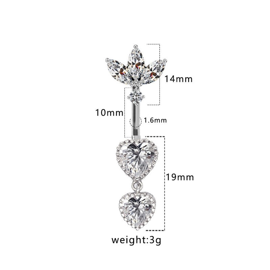 1 Piece Belly Rings Hip-Hop Sexy Heart Shape 316 Stainless Steel  Copper Plating Zircon White Gold Plated Gold Plated