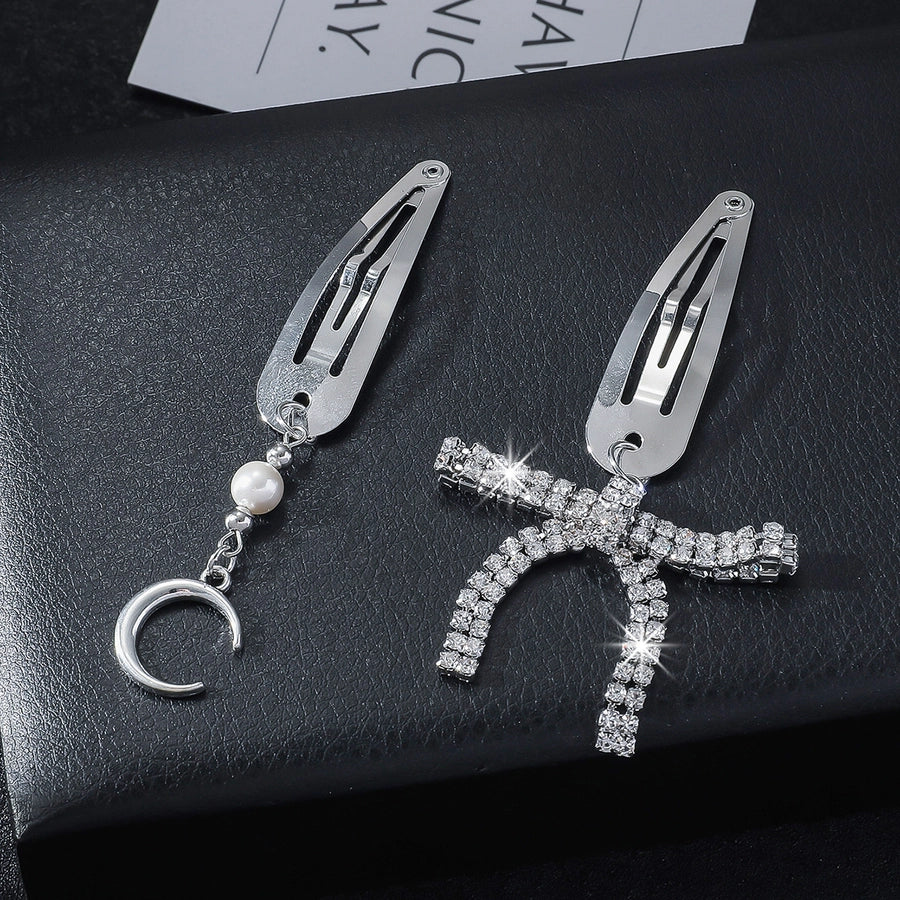 Women's IG Style Shiny Moon Bow Knot Rhinestone Pearl Inlay Rhinestones Hair Clip