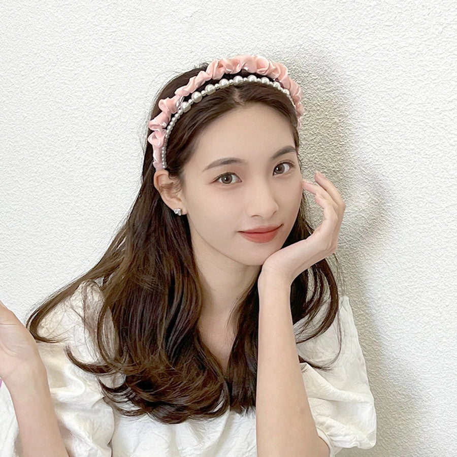 fashion solid color cloth pearl hair band 1 piece