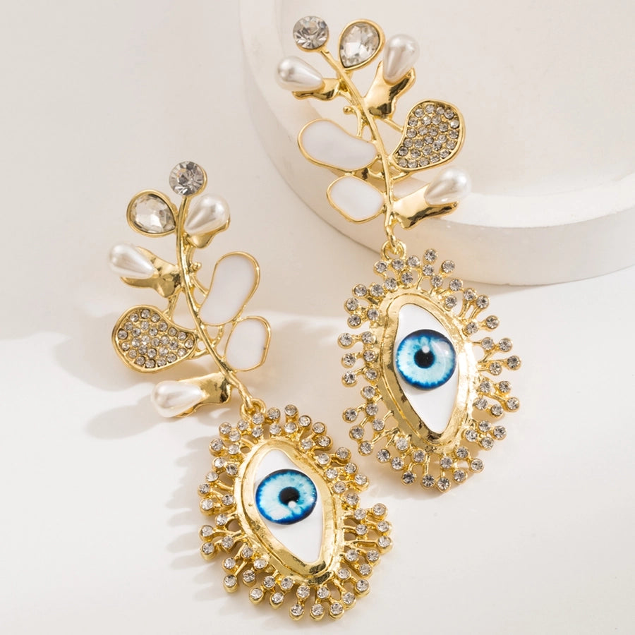 1 Pair Exaggerated Vacation Devil's Eye Inlay Alloy Resin Rhinestones Beads Gold Plated Drop Earrings