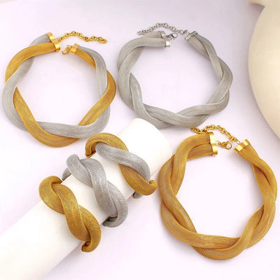 Jewelry Retro Exaggerated Geometric 304 Stainless Steel 18K Gold Plated Bracelets Necklace